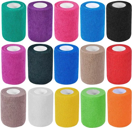Vista 14 de KISEER Paquete de 15 rollos de vendaje autoadhesivo colorido de 1 pulgada x 5 yardas, rollos de vendaje cohesivo transpirable y cohesivo, cinta
