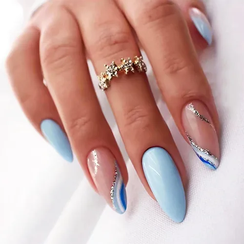 Vista 13 de Uñas postizas a presión con punta francesa, uñas postizas de almendra, cobertura completa, uñas artificiales brillantes, uñas acrílicas medianas