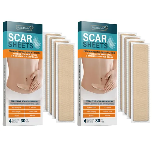 NUVADERMIS Hojas de silicona para cicatrices – Hojas de cicatrices extra largas de grado médico para cesáreas, abdominoplastia, queloides y
