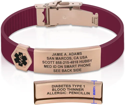 Vista 192 de Divoti Pulsera de identificación de alerta médica grabada personalizada, grabado láser de doble cara (hasta 9 líneas), pulsera de silicona ajustable