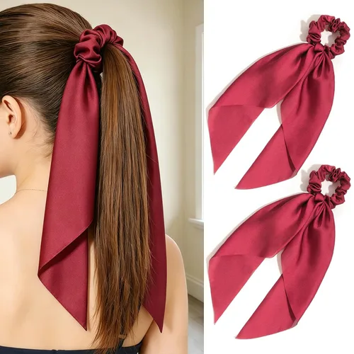 Vista 9 de Coleteros para el cabello para mujer, bufanda LFOUVRE Scrunchies, 2 piezas de bufandas anudadas para niñas, bufanda de satén sedoso, banda elástica