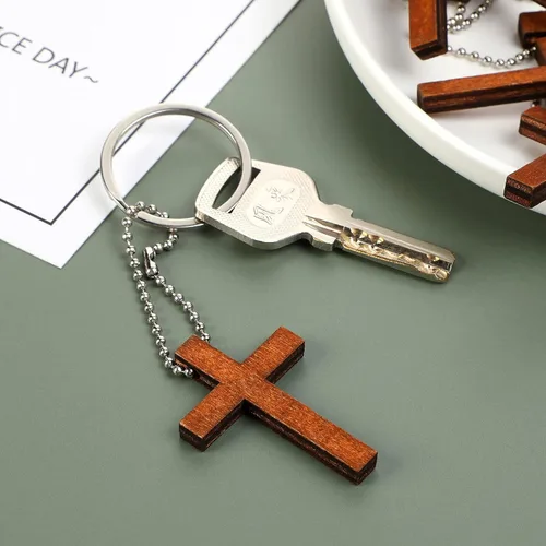 Vista 5 de Hicarer Dije de cruz de madera cristiana de Navidad, mini cruz de madera, alivio del estrés, colgante, espiritual, religioso, versículo bíblico