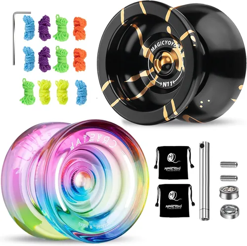 MAGICYOYO Yoyos de Doble Propósito - N11 Aleación Dorada Negra Profesional No Responsivo Yo Yo y K2 Azul Rosa Amarillo Plástico Responsivo Yo-yo con