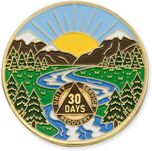 Vista 42 de Moneda AA de 1 año – Medallón de recuperación de ondas estrelladas de Sobriety Mint – azul/blanco/dorado