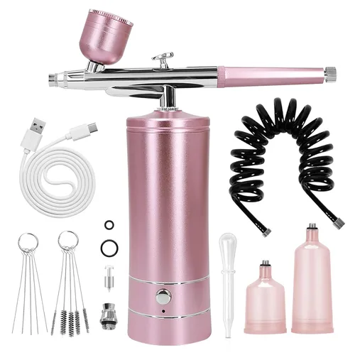 Vista 11 de Kit de aerógrafo con compresor de aire, dijes de uñas, cepillo de aire inalámbrico para peluquería, arte de uñas, decoración de pasteles, Dorado
