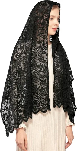 Vista 2 de Wgior Bufanda rectangular de velo de capilla católica, velos de la iglesia católica, manta, cubierta de cabeza de masa