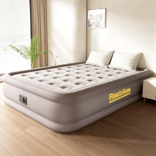 Vista 10 de Colchón de aire matrimonial con bomba incorporada, colchón autoinflable rápido, colchón de aire portátil elevado de 18 pulgadas con bomba integrada