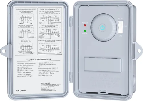 Vista 10 de BN-LINK Temporizador de bomba de piscina, caja de temporizador digital para exteriores, resistente programable de 7 días, 2 HP 40 A máximo, 120