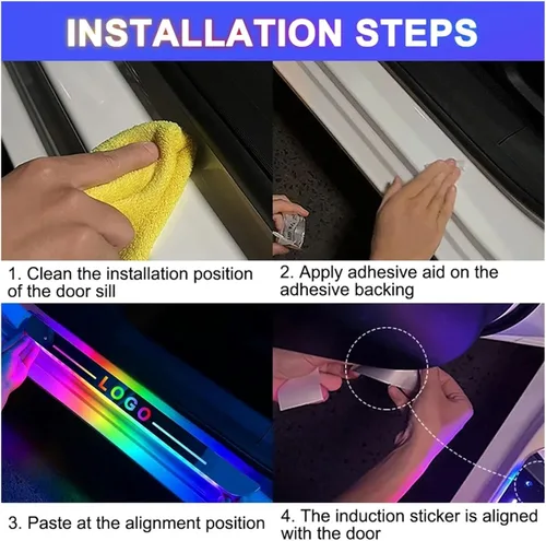 Vista 8 de Luces de umbral de puerta de coche LED, umbral de puerta LED Pro con personalización de 7 colores de iluminación, IP67 impermeable, luces de umbral