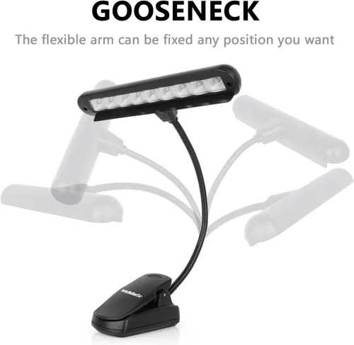 Vista 2 de Luz de soporte de música, luces de piano con clip, 9 luces LED de orquesta, lámpara de libro para músico, totalmente ajustable, sin parpadeo