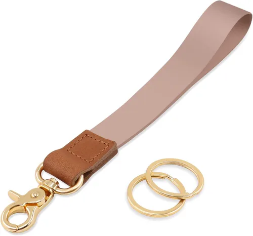 Llavero con cordón de muñeca para mujeres y hombres, llavero con llaves, correa de muñeca para llaves, identificación, billetera, tarjeta (Caqui)