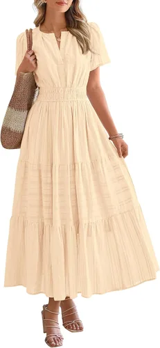 Vista 21 de BTFBM - Vestido largo casual de verano 2026 para mujer, vestido ligero de Gris azulado