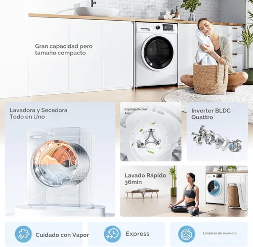 Vista 4 de Midea Combo de lavadora y secadora de 24 pulgadas, lavadora y secadora todo en uno, 2.7 pies cúbicos 26 libras, lavadora sin ventilación, cuidado