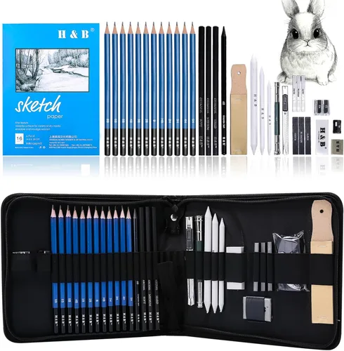 Vista 9 de H & B Lápices de boceto profesionales de 9 piezas, lápices mate para bocetos, juego de lápices de boceto para dibujo, sombreado y bocetos