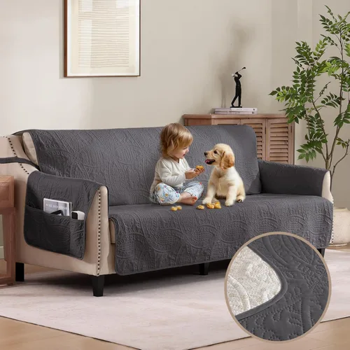 Vista 9 de Stay in Place - Funda acolchada para sofá biplaza blanco marfil para sofá de 2 cojines, repelente al agua, fundas acolchadas para sofá biplaza