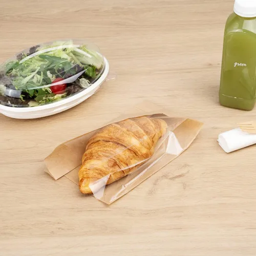 Vista 6 de Bag Tek Bolsa de pan rectangular de papel kraft pequeña - con ventana lateral - 4 3/4" x 2 3/4" x 8 1/2" - Caja de 100 unidades - Restaurantware