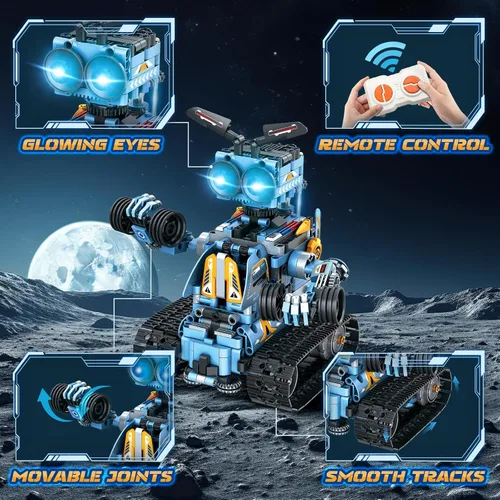 Vista 5 de OKKIDY Juguetes de construcción de robot para niños, 4 en 1 recargable con control remoto RC robótica STEM Kit de bloques de construcción RC