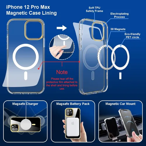 Vista 2 de Funda magnética diseñada para iPhone 12 Pro Max de 6.7 pulgadas, compatible con MagSafe, purpurina brillante transparente [no amarillento] TPU + PC