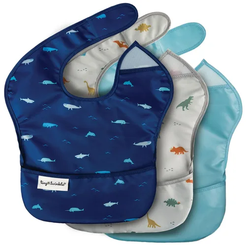 Vista 17 de Tiny Twinkle Baberos Antiderrame para Comer para Bebé Baberos Impermeables y Limpiables para Niños Pequeños con Bolsillo de Recolección Baberos