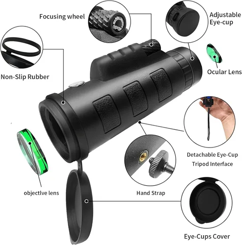 Vista 2 de Telescopio monocular para adultos, monoculares de visión grande HD de 12 x 50 con trípode adaptador para smartphone, monocular de alta potencia