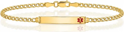 IceCarats Pulsera de identificación médica de eslabones cubanos de cadena de eslabones cubanos de oro amarillo de 14 quilates de 0.1 in