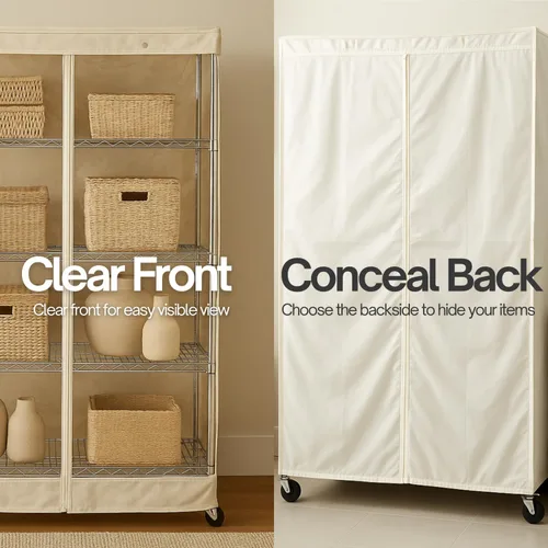 Vista 6 de Formosa - Funda de alambre frontal transparente de alta calidad, color blanco hueso, solución de almacenamiento resistente para estantes de alambre