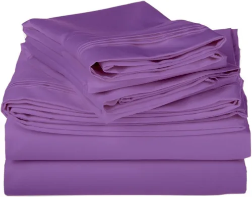 Vista 5 de LinenHouse Hotel Bedding Product - Juego de sábanas de 500 hilos, 100% algodón egipcio, tamaño individual, 4 piezas, con sábana bajera ajustable