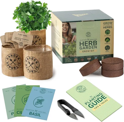 Garden Republic - Kit de jardín de hierbas para interiores, kit económico de plantas de hierbas de bricolaje, kit de cultivo para cultivar hierbas