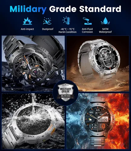 Vista 2 de Smart Watches for Men for Android/iPhone(2 Straps),1.43’’ AMOLED Display Sport Watch with 123 Sport Modes/FlashLight,5ATM Waterproof Fitness Tracker