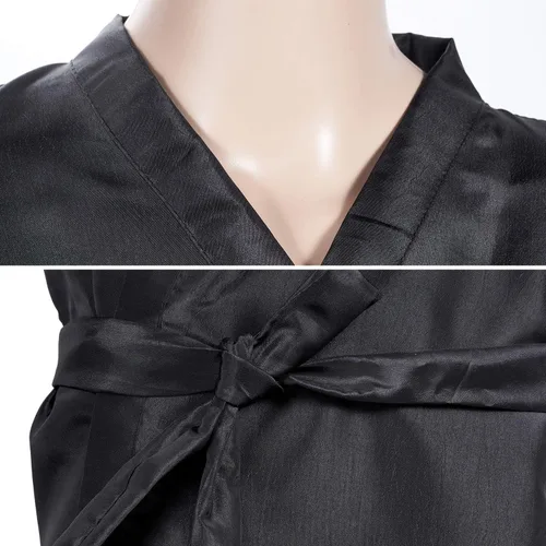 Vista 3 de Bata de salón de 2 piezas para clientes, bata de peluquería impermeable, capa de salón, Negro