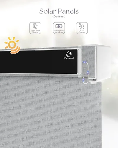 Vista 2 de Graywind Persianas motorizadas para exterior de patio, compatibles con Alexa y Google, persianas enrollables eléctricas con energía solar