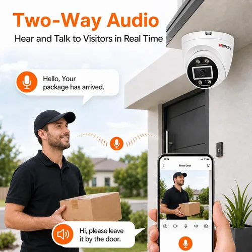 Vista 7 de MWRCTV Sistema de cámara de seguridad IP PoE de audio de 2 vías, 8 cámaras domo con cable de 4MP para seguridad del hogar, lente gran angular