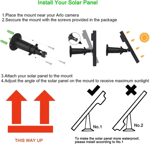 Vista 5 de iTODOS El panel solar funciona para Arlo Pro y Arlo Pro 2, cable de carga de alimentación al aire libre de 11.8 pies y montaje ajustable,