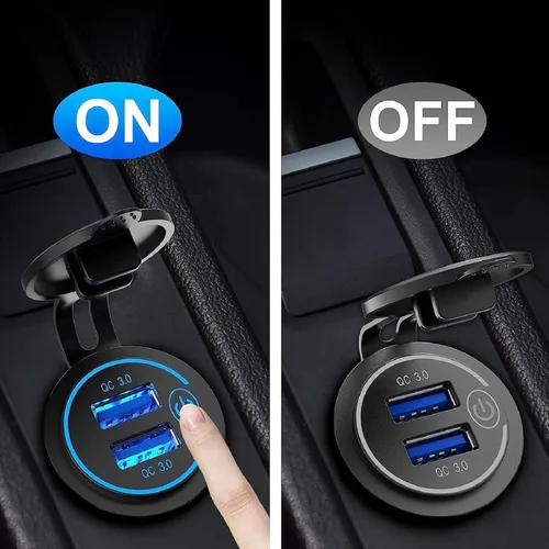 Vista 3 de Paquete de 2 tomas de carga rápida 3.0 de carga rápida de 36 W, 12 V/24 V, doble USB de carga rápida 3.0, adaptador de encendedor de cigarrillos