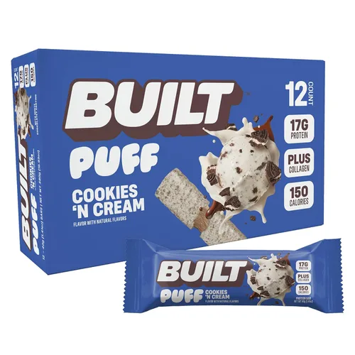 Vista 12 de Built Puffs - Barras de proteínas de 12 unidades, barras energéticas altas en proteínas, colágeno, sin gluten, cubiertas de chocolate, bajas