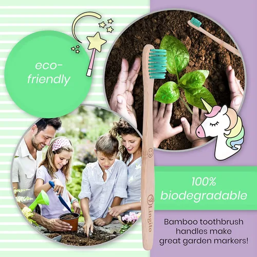 Vista 5 de Lingito Cepillos de dientes de bambú natural, cerdas suaves sin BPA, respetuosos con la naturaleza, paquete de cepillos de dientes naturales
