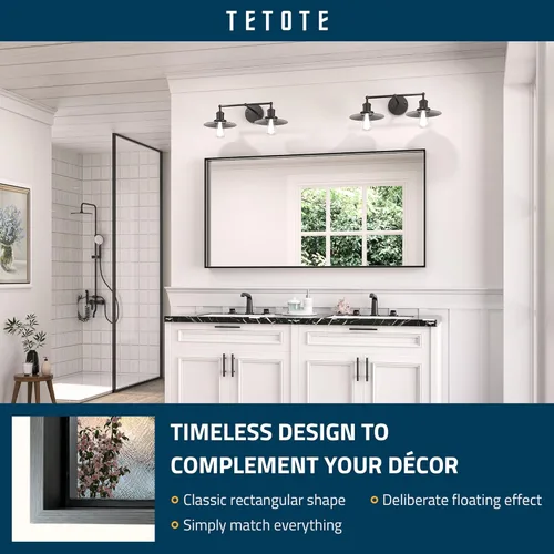 Vista 6 de TETOTE Espejo de baño con marco negro de 48 x 24 pulgadas, espejo rectangular grande de baño negro mate para pared, marco de metal, espejo
