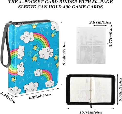 Vista 3 de 4 Pockets Trading Card Album Holder Book Folder Sports Card Binder Rainbow Blue Sky 400 Double Side Pockets for 3 Ring Binder Zipper