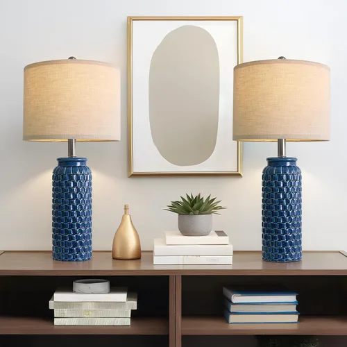 Vista 16 de USumkky - Juego de 2 lámparas de mesita de noche de cerámica moderna dorada de 20.5" para decoración de dormitorio, lámpara de mesa de estilo granja