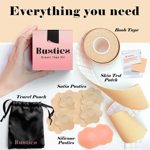 Vista 3 de Busties Kit de cinta de pecho 12 unidades fácil de usar ajuste universal cinta de pecho para levantamiento de senos cinta Bob para pechos grandes