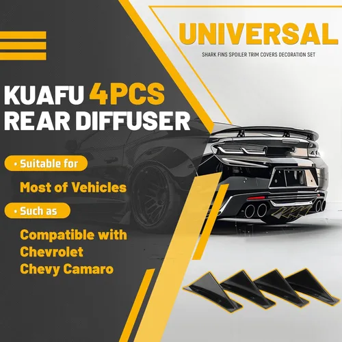 Vista 2 de KUAFU Juego de 4 piezas universal para parachoques trasero, difusor de labio, aleta de tiburón, cubiertas de adorno de spoiler, ABS de plástico negro