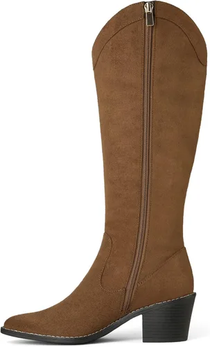 Vista 4 de DREAM PAIRS Botas vaqueras para mujer, vaquera occidental, con cremallera, tacón grueso, punta puntiaguda, botas altas hasta la rodilla