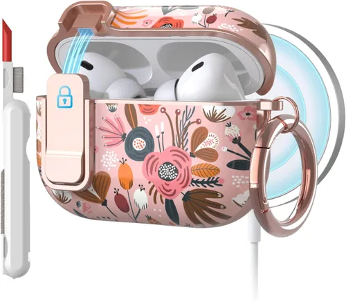 Vista 30 de TATOFY Funda rígida para AirPods 1 y 2, elegante y bonitos patrones de flores, funda protectora rígida con llavero de clip