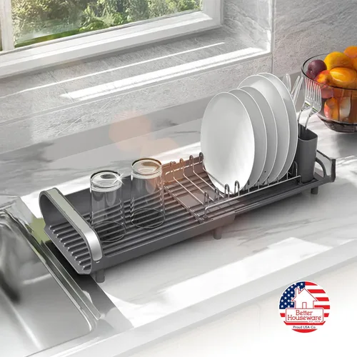 Vista 9 de Better Houseware - Escurridor de platos expandible - Escurridor de platos de acero inoxidable que ahorra espacio para encimera de cocina con bandeja