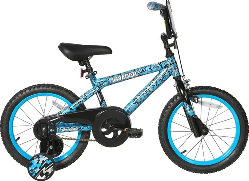 Vista 2 de Dynacraft Invader 16-Inch Kids BMX Bike for Ages 5–7 Years, Beginner Bicycle with Coaster Brake and Training Wheels, Blue and Red