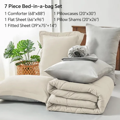 Vista 5 de BEDELITE Juego de ropa de cama con edredón tamaño individual de 5 piezas, reversible, en una bolsa - Juego de cama de lujo suave de microfibra