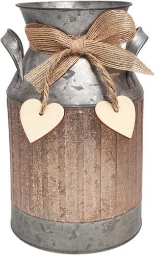 Shabby Chic - Jarrón de metal con acabado galvanizado en forma de corazón, diseño elegante, rústico, primitivo, decorativo, para flores, 8.8