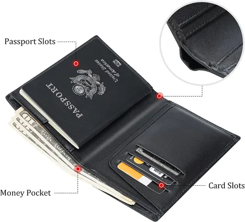 Vista 6 de Polare - Cartera de cuero con bloqueo RFID funcional para pasaporte, Negro -, Cartera con bloqueo RFID
