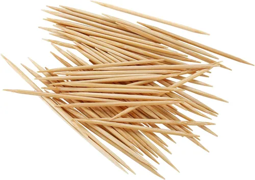 Vista 2 de Gmark Palillos de dientes de madera de bambú, 1600 piezas en soporte de almacenamiento de plástico, resistente de doble cara para fiestas, oliva