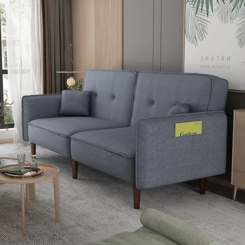 Vista 3 de DHHU Futón convertible, sofá cama moderno con respaldo ajustable, sofá biplaza de 2 asientos para espacios pequeños compactos, apartamento